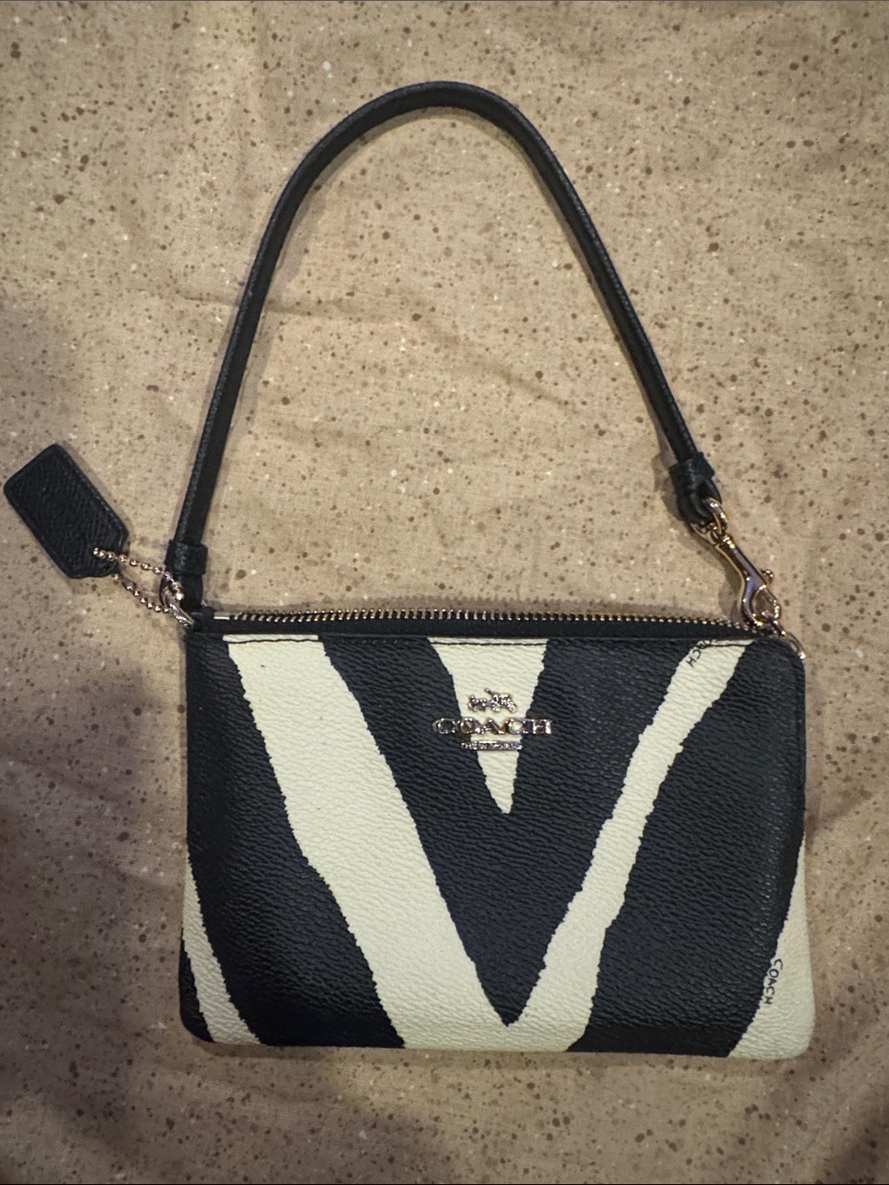 Coach Black & Cream Zebra-Print Wristlet